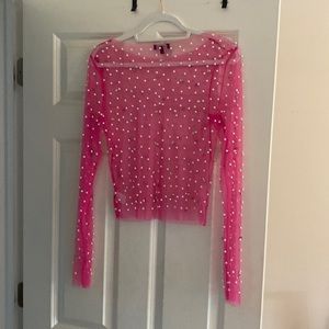 Gorgeous Sheer pink top with Rhinestones and Pearls